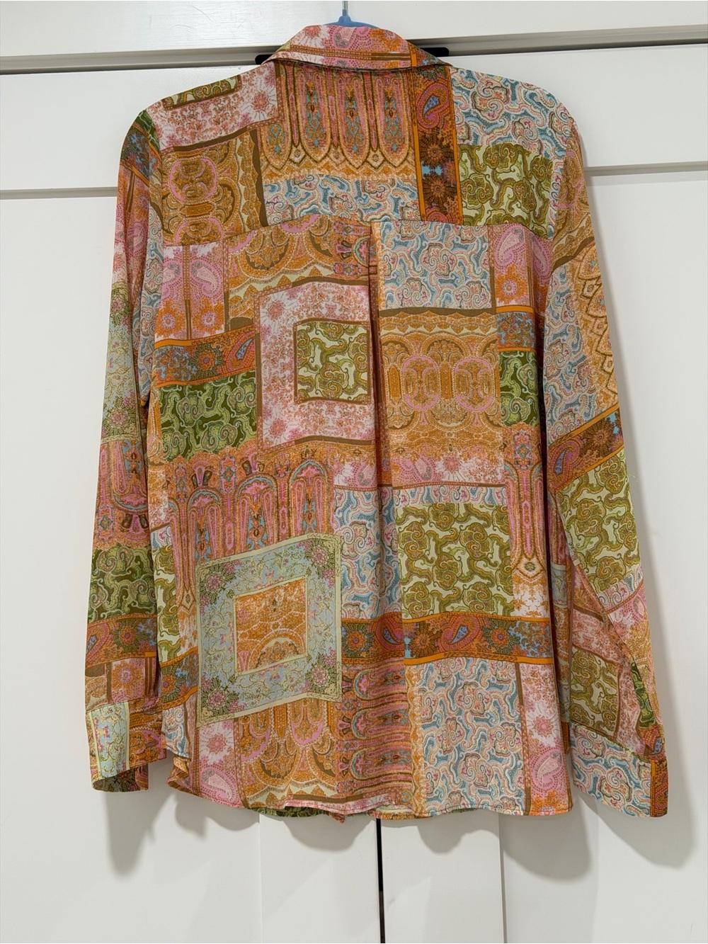 Rose + Olive Patchwork Paisley Button Down Blouse Size L Boho Multicolor - Picture 3 of 10